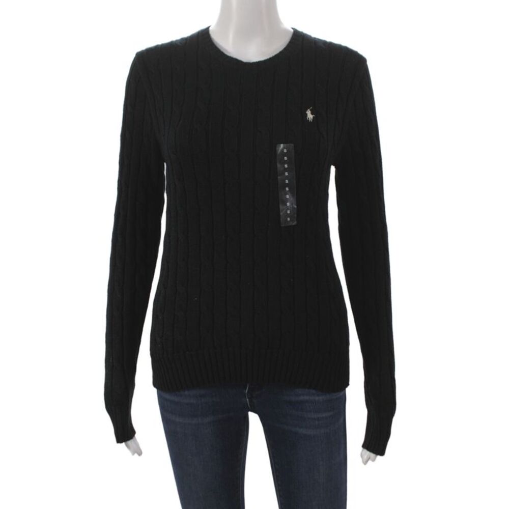 Polo Ralph Lauren Women Pullover Sweater Black Crew Neck 100% Cotton Size S